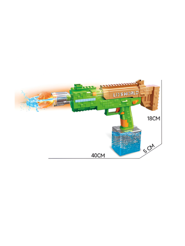Pixelated Minecraft-Style Design Water Gun with RGB Lights – High-Power Automatic Water Blaster, Rechargeable, Large Tank Green LMI15714.