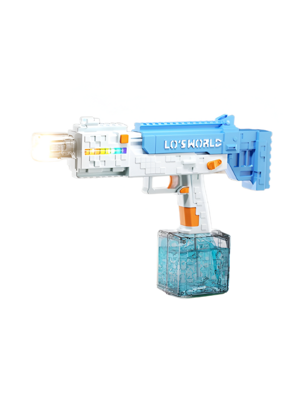 Pixelated Minecraft-Style Design Water Gun with RGB Lights – High-Power Automatic Water Blaster, Rechargeable, Large Tank Blue LMI15714.