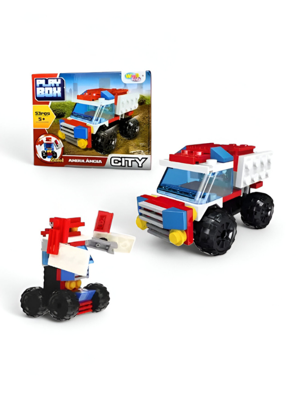 Play Box City Ambulance Building Set – 53 PCS Construction Toy for Kids | Create Vehicle & Robot Models TV4675.