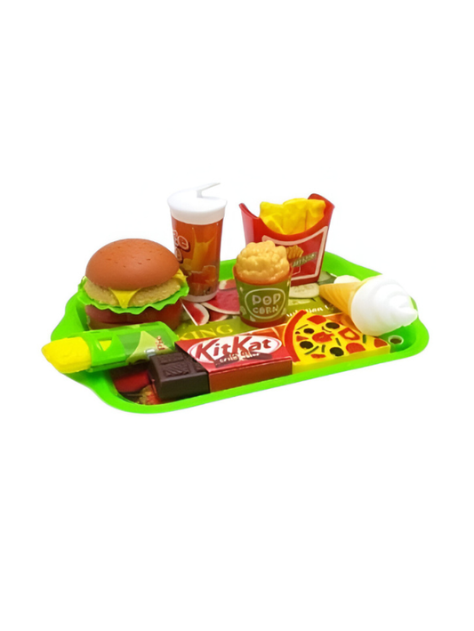 Play Food Set for Toddlers – Fast Food Toy Kit with Hamburger, Pizza, Fries, Ice Cream, Pretzel & Dessert Party Playset LMI7465.