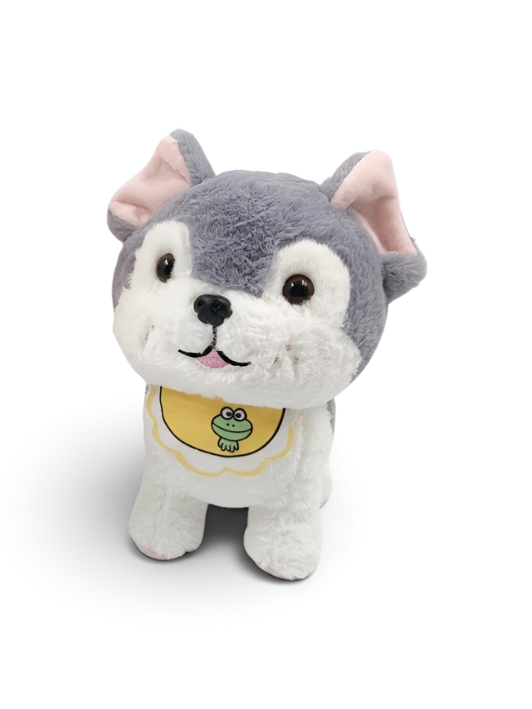 Plush Puppy Stuffed Animal – 10-Inch  Grey Dog with Yellow Frog Bib ST14456