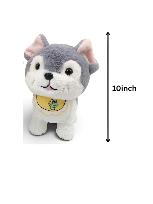 Plush Puppy Stuffed Animal – 10-Inch  Grey Dog with Yellow Frog Bib ST14456