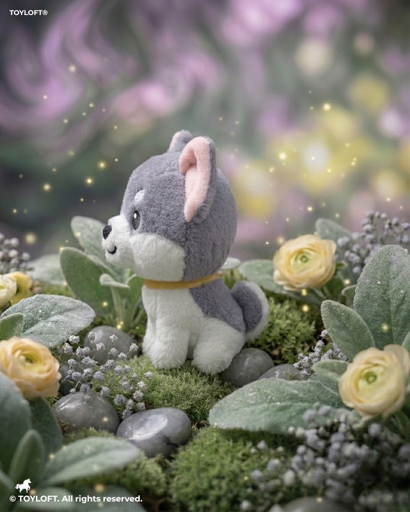 Plush Puppy Stuffed Animal – 10-Inch  Grey Dog with Yellow Frog Bib ST14456