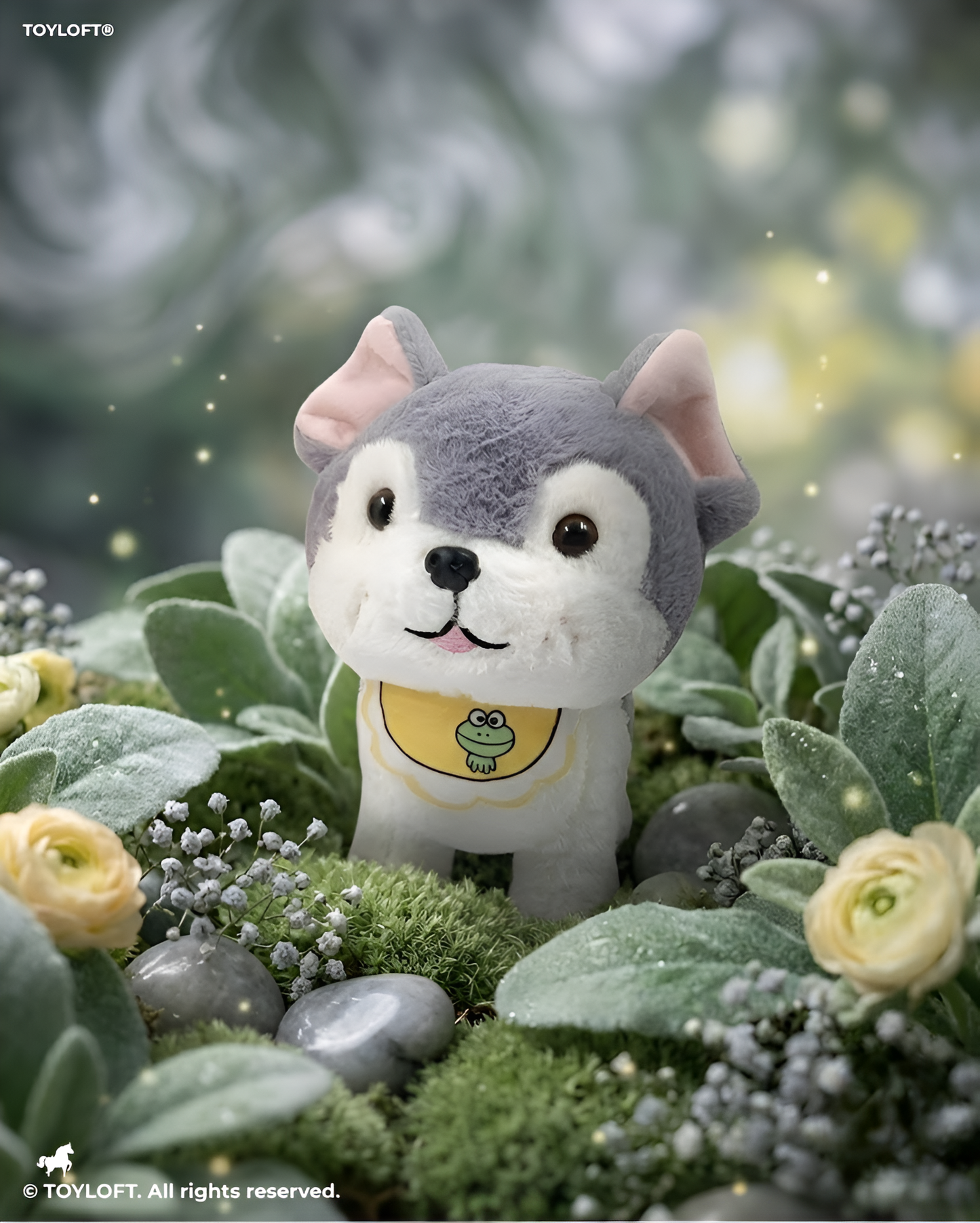 Plush Puppy Stuffed Animal – 10-Inch  Grey Dog with Yellow Frog Bib ST14456