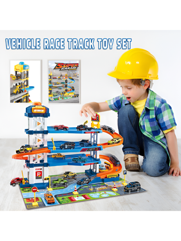 Police Car Garage Playset with Parking Tower, Spiral Ramp & Cars NX15618.