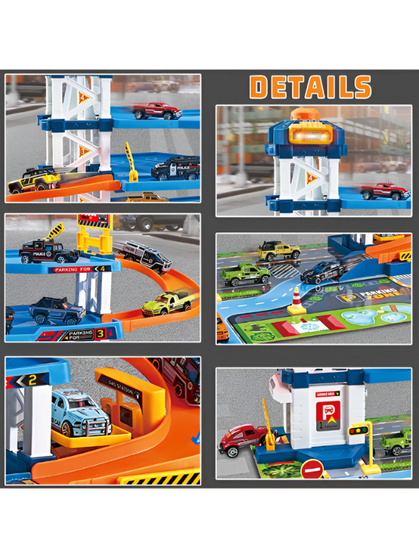 Police Car Garage Playset with Parking Tower, Spiral Ramp & Cars NX15618.