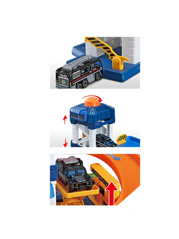 Police Car Garage Playset with Parking Tower, Spiral Ramp & Cars NX15618.