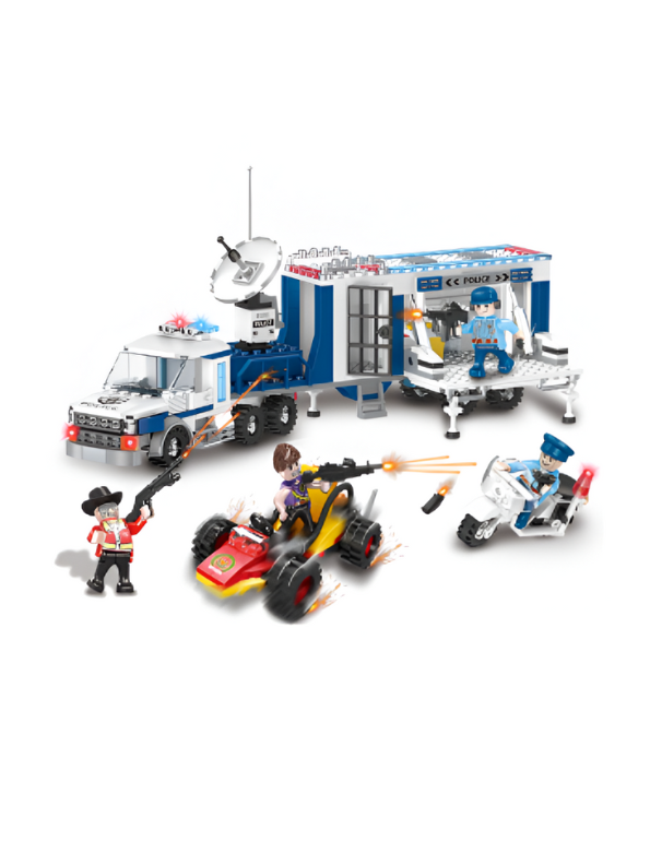 Police Command Center Building Blocks Set – Truck, Trailer, Motorcycle & 4 Mini Figures | Police Toy Construction Set for Kids TV5091.