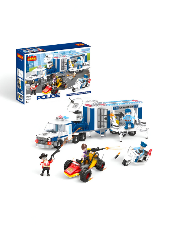 Police Command Center Building Blocks Set – Truck, Trailer, Motorcycle & 4 Mini Figures | Police Toy Construction Set for Kids TV5091.