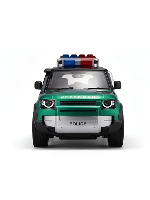 Diecast Land Rover Defender Toy Car - Green Police & Off-Road SUV Model with Roof Rack, Sound & Light Effects for Kids and Collectors NX15387