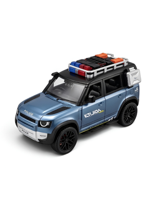 Diecast Land Rover Defender Toy Car - Police & Off-Road SUV Model with Roof Rack, Sound & Light Effects for Kids and Collectors NX15387