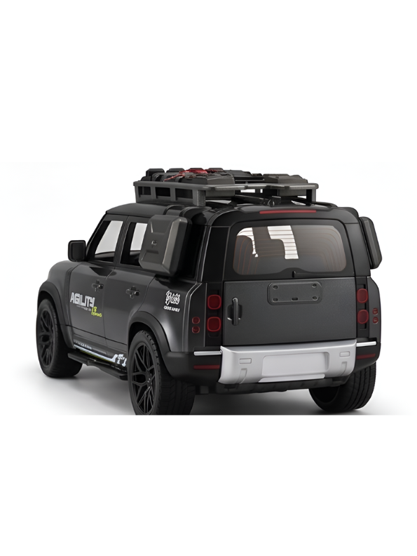 Diecast Land Rover Defender Toy Car - Black Police & Off-Road SUV Model with Roof Rack, Sound & Light Effects for Kids and Collectors NX15387