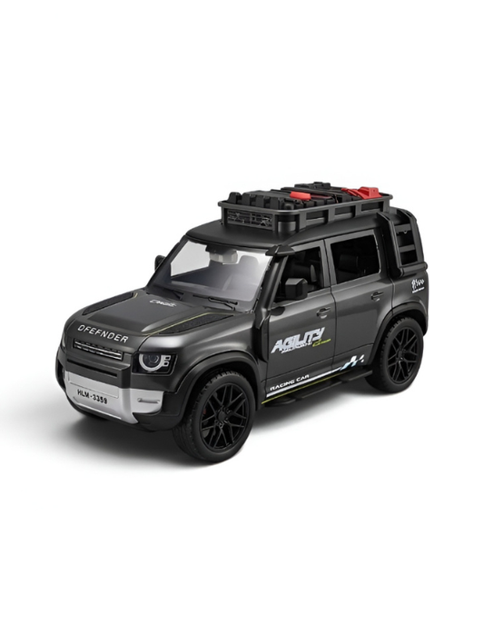 Diecast Land Rover Defender Toy Car - Black Police & Off-Road SUV Model with Roof Rack, Sound & Light Effects for Kids and Collectors NX15387