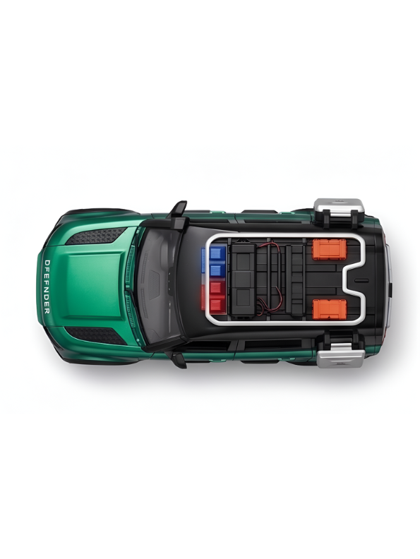 Diecast Land Rover Defender Toy Car - Green Police & Off-Road SUV Model with Roof Rack, Sound & Light Effects for Kids and Collectors NX15387