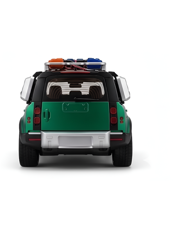 Diecast Land Rover Defender Toy Car - Green Police & Off-Road SUV Model with Roof Rack, Sound & Light Effects for Kids and Collectors NX15387