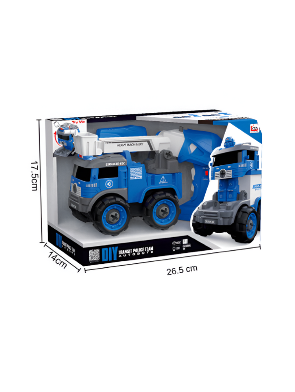 Police Engineering Truck Educational Toy - 33 Pcs DIY STEM Educational Vehicle with Light & Music for Kids NX15613.