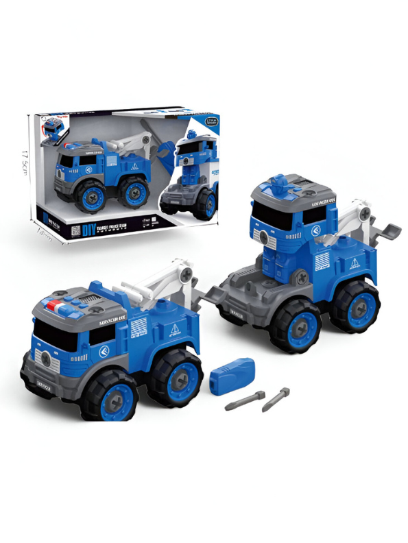 Police Engineering Truck Educational Toy - 33 Pcs DIY STEM Educational Vehicle with Light & Music for Kids NX15613.
