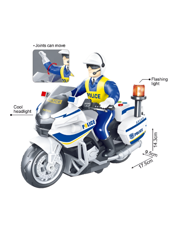 Police Patrol Motorcycle Toy - Cool Headlight, Music, Flashing Lights & Movable Officer Figure LMI15708.