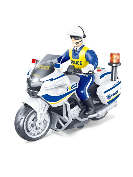 Police Patrol Motorcycle Toy - Cool Headlight, Music, Flashing Lights & Movable Officer Figure LMI15708.