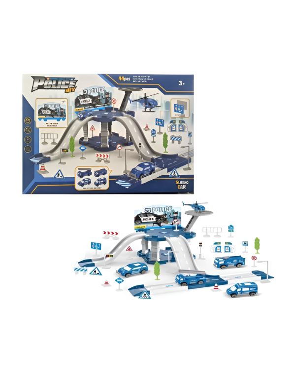 Police Station Toy Car Track Set – DIY Parking Lot Playset with Police ...