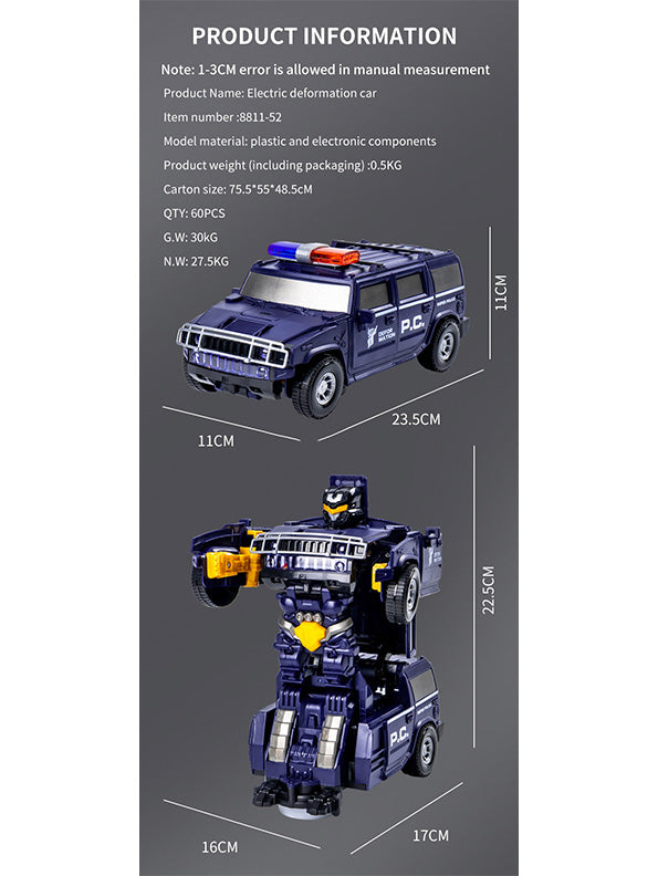 Police Transformer Car Toy For Kids With Music And 360 Rotation