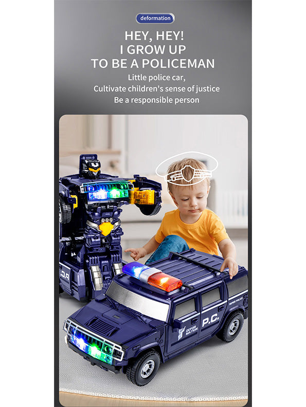 Police Transformer Car Toy For Kids With Music And 360 Rotation