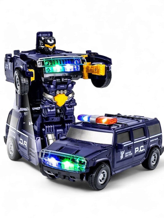 Police Transformer Car Toy For Kids With Music And 360 Rotation