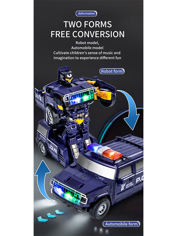 Police Transformer Car Toy For Kids With Music And 360 Rotation