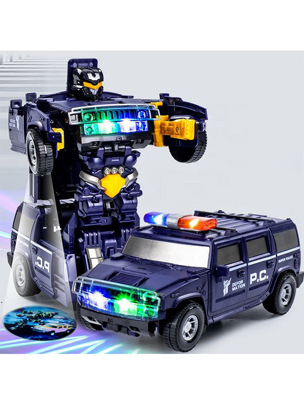 Police Transformer Car Toy For Kids With Music And 360 Rotation