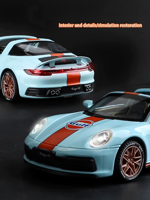 Porsche 911 Targa 4S 1:32 Scale Alloy Diecast Car Model Toy – Metal Collectible Vehicle Blue LMI16116.
