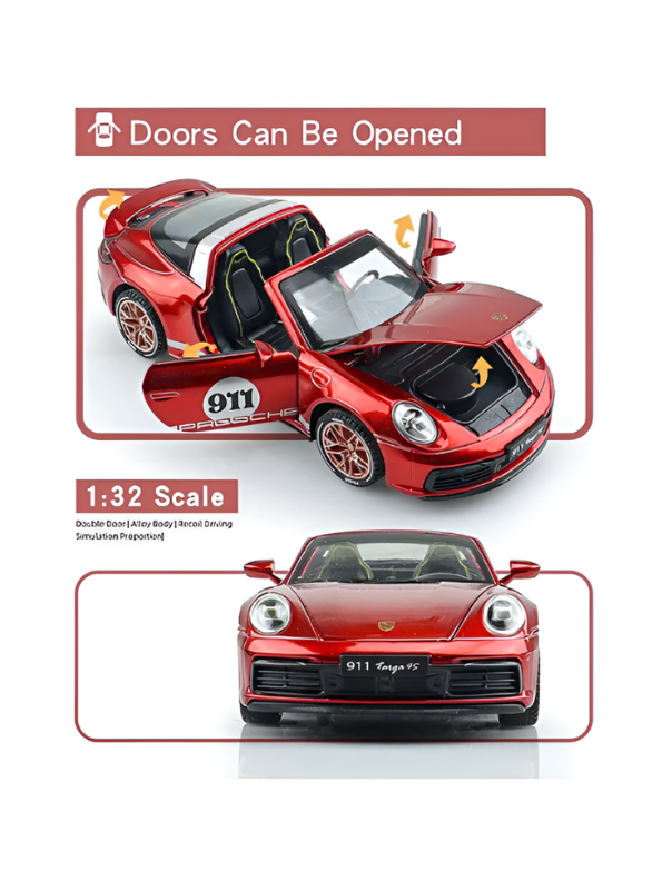 Porsche 911 Targa 4S 1:32 Scale Alloy Diecast Car Model Toy – Metal Collectible Vehicle LMI16116 - Free Car Inside.