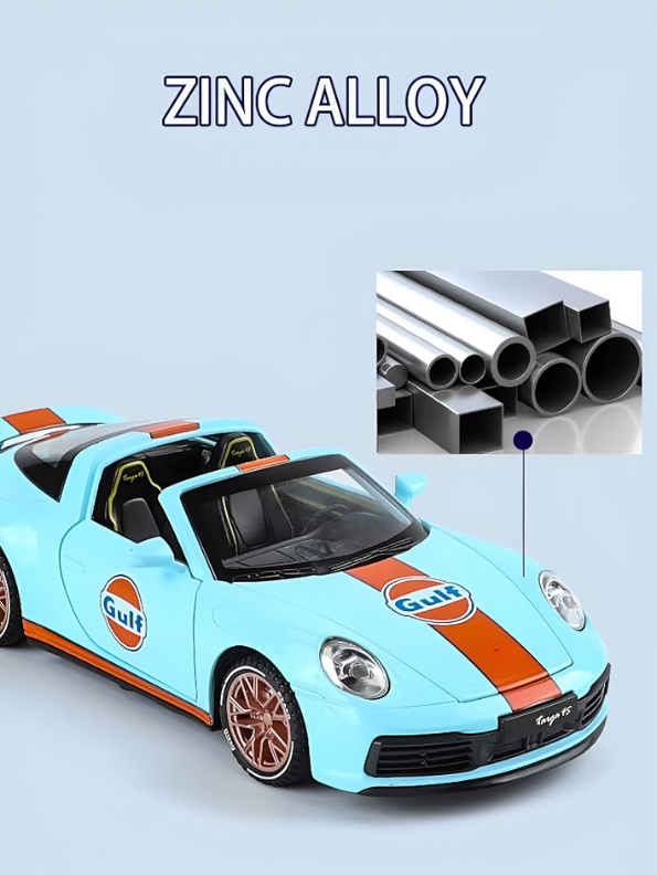 Porsche 911 Targa 4S 1:32 Scale Alloy Diecast Car Model Toy – Metal Collectible Vehicle Blue LMI16116.