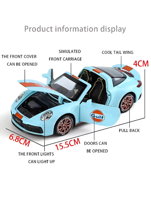 Porsche 911 Targa 4S 1:32 Scale Alloy Diecast Car Model Toy – Metal Collectible Vehicle Blue LMI16116.