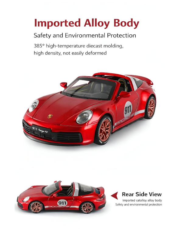 Porsche 911 Targa 4S 1:32 Scale Alloy Diecast Car Model Toy – Metal Collectible Vehicle LMI16116 - Free Car Inside.
