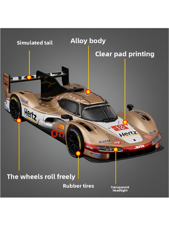 Porsche 963 LMDh Hypercar Diecast Model Car 1:22 Scale Gold MD609.
