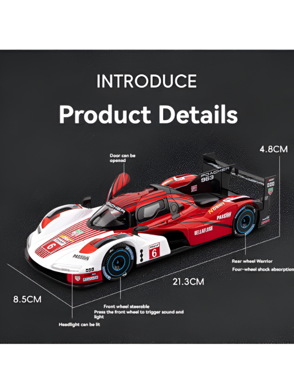 Porsche 963 LMDh Hypercar Diecast Model Car 1:22 Scale MD609.