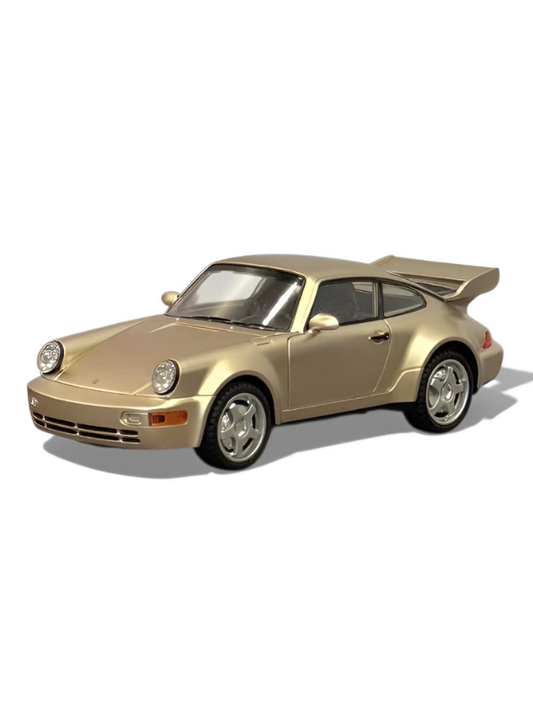 Porsche Corrira RS Diecast Car Toy – Turquoise Alloy Model, Collectible Sports Car Replica Gold Metallic.