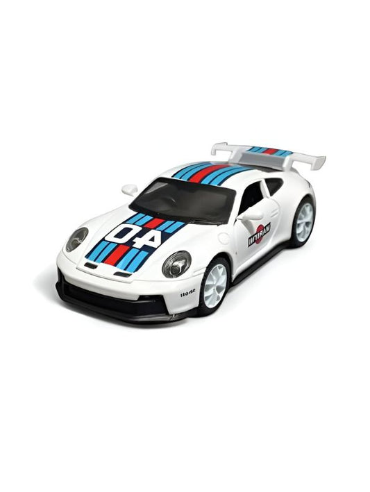 White - Porsche 911 GT3 RS Martini – Supercar Toy with Pull Back Action for Kids & Collectors Scale 1:32 TZ-OS1568.