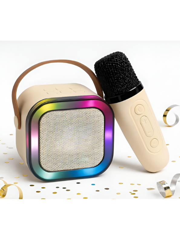Portable Beige Bluetooth Karaoke Machine Toy with Wireless Dynamic Mic - Mini Kids Singing Speaker with Magic Voice TV4048