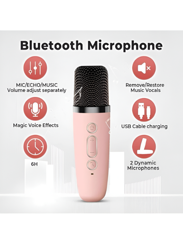 Portable Beige Bluetooth Karaoke Machine Toy with Wireless Dynamic Mic - Mini Kids Singing Speaker with Magic Voice TV4048