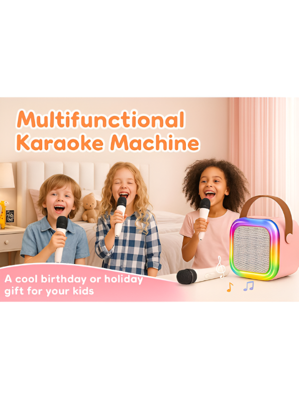 Portable Beige Bluetooth Karaoke Machine Toy with Wireless Dynamic Mic - Mini Kids Singing Speaker with Magic Voice TV4048