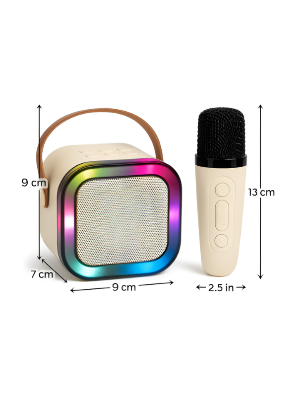 Portable Beige Bluetooth Karaoke Machine Toy with Wireless Dynamic Mic - Mini Kids Singing Speaker with Magic Voice TV4048