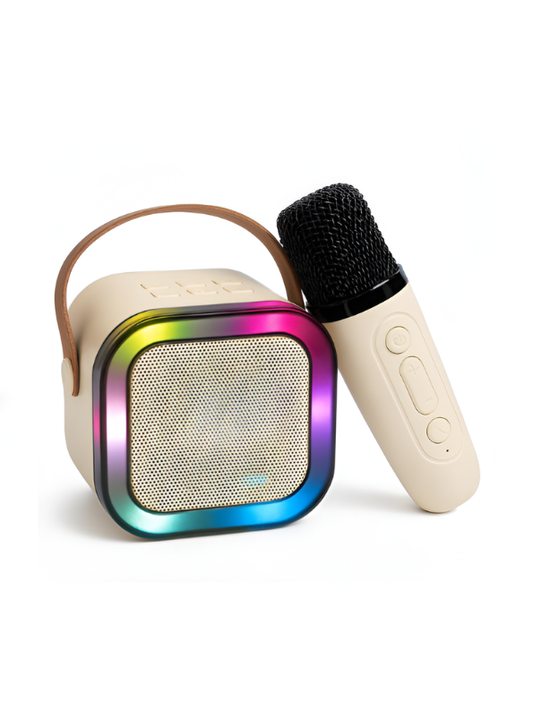 Portable Beige Bluetooth Karaoke Machine Toy with Wireless Dynamic Mic - Mini Kids Singing Speaker with Magic Voice TV4048