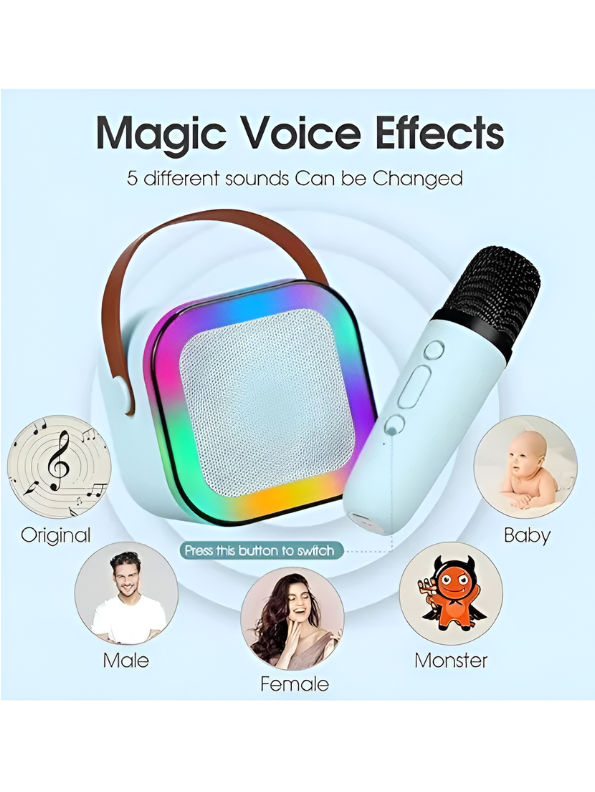 Portable Blue Bluetooth Karaoke Machine Toy with Wireless Dynamic Mic - Mini Kids Singing Speaker with Magic Voice TV4048