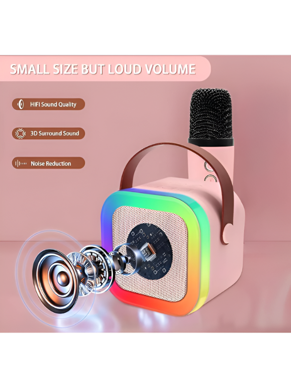 Portable Pink  Bluetooth Karaoke Machine Toy with Wireless Dynamic Mic - Mini Kids Singing Speaker with Magic Voice TV4048