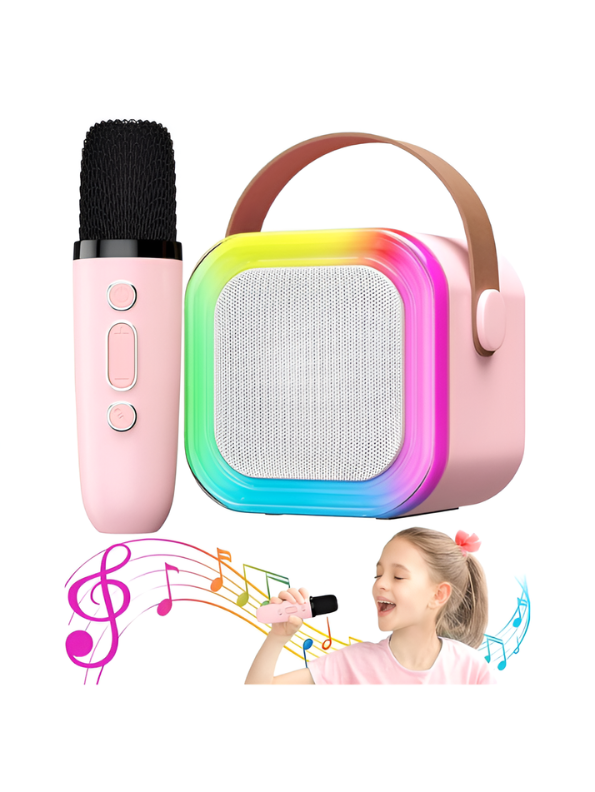 Portable Pink  Bluetooth Karaoke Machine Toy with Wireless Dynamic Mic - Mini Kids Singing Speaker with Magic Voice TV4048