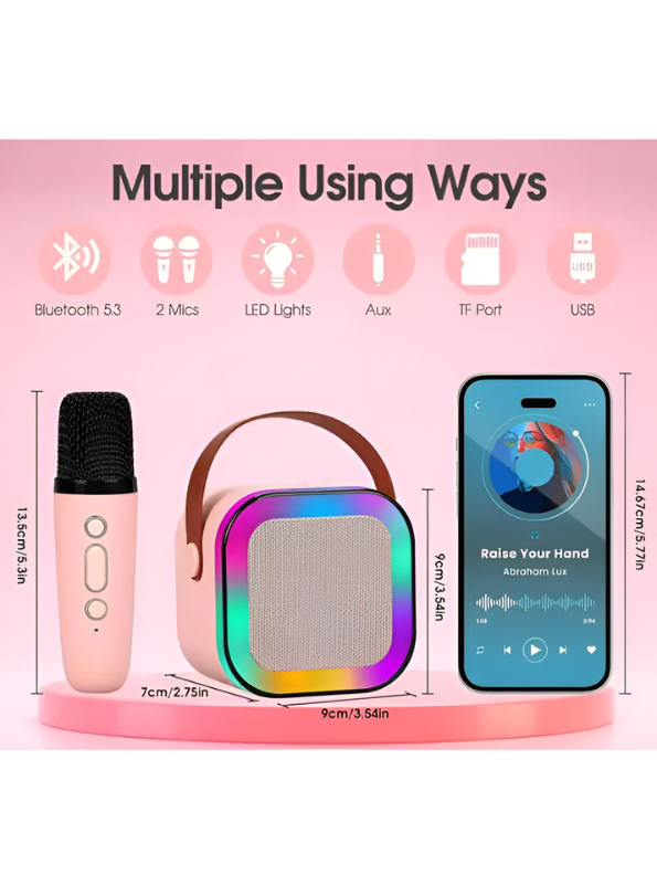 Portable Pink  Bluetooth Karaoke Machine Toy with Wireless Dynamic Mic - Mini Kids Singing Speaker with Magic Voice TV4048
