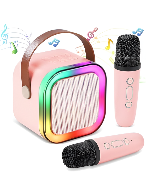 Portable Pink  Bluetooth Karaoke Machine Toy with Wireless Dynamic Mic - Mini Kids Singing Speaker with Magic Voice TV4048