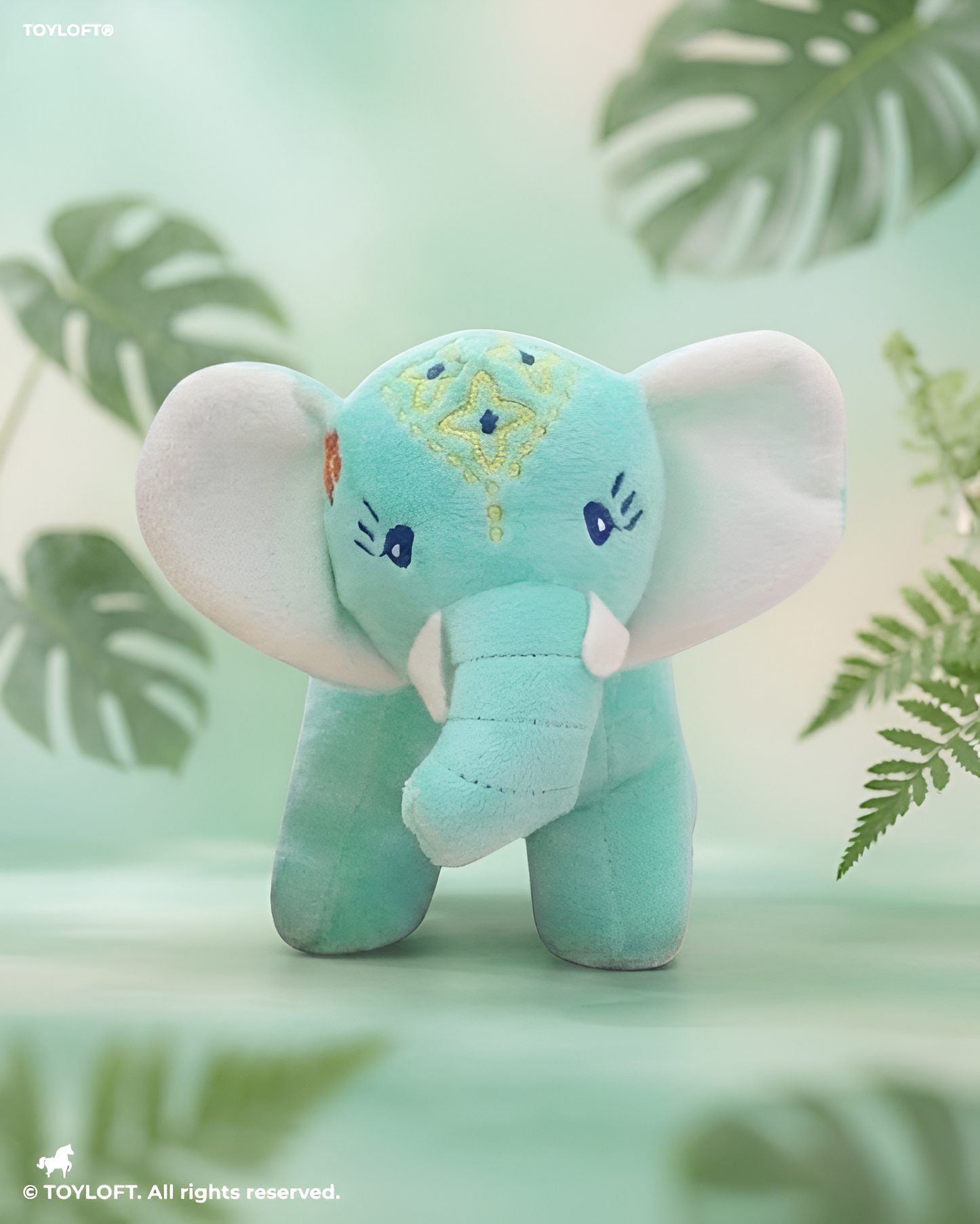 Premium 7 -inch  Soft Plush Green Elephant Toy with Embroidered Details – Baby & Toddler Cuddle Stuffed Animal ST14542