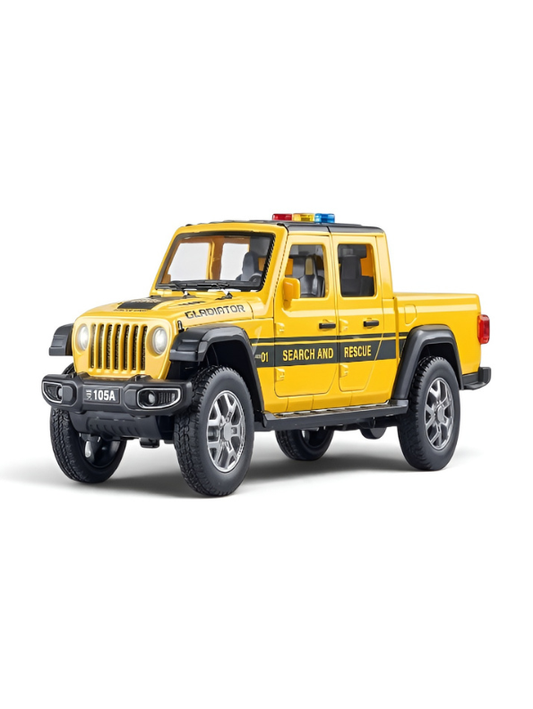Premium Wrangler Rubicon Diecast Toy Car – Off-Road Pickup Truck Model with Openable Doors & Tailgate, Yellow TV6194